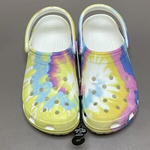 Crocs Unisex Classic Tie Dye Graphic Clogs Sandal Women 11 White Rainbow NEW